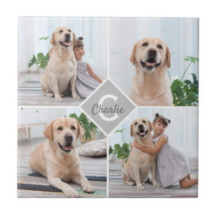 Custom Photo Collage Monogram Name Dog Tile