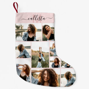 Custom Photo Collage Monogram Name Initial Small Christmas Stocking