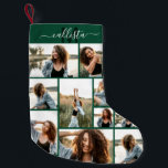 Custom Photo Collage Monogram Name Initial Small Christmas Stocking<br><div class="desc">This cute and cool Christmas stocking is perfect for every member of your family. Make a special and customized stocking for your holiday decor. It features nine picture customizable photo collage with a personalized monogram name initial in dark green and white on top of a simple forest green background. It's...</div>