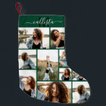 Custom Photo Collage Monogram Name Initial Small Christmas Stocking<br><div class="desc">This cute and cool Christmas stocking is perfect for every member of your family. Make a special and customized stocking for your holiday decor. It features nine picture customizable photo collage with a personalized monogram name initial in dark green and white on top of a simple forest green background. It's...</div>