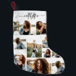 Custom Photo Collage Monogram Name Initial Small Christmas Stocking<br><div class="desc">This cute and cool Christmas stocking is perfect for every member of your family. Make a special and customized stocking for your holiday decor. It features nine picture customizable photo collage with a personalized monogram name initial in black and grey on top of a simple white background. It's elegant, fun,...</div>