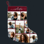 Custom Photo Collage Monogram Name Initial Small Christmas Stocking<br><div class="desc">This cute and cool Christmas stocking is perfect for every member of your family. Make a special and customized stocking for your holiday decor. It features nine picture customizable photo collage with a personalized monogram name initial in dark burgundy and white on top of a simple burgundy red background. It's...</div>
