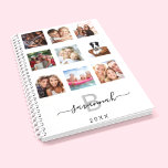 Custom photo collage monogram white modern 2025 planner<br><div class="desc">Make your own unique family photo collage as a gift or for yourself. Use four, 9 of your favorite photos of your family, friends, dream travel destination or pet! Personalize and add a name, your monogram letter and a year. The name is written with a modern hand lettered style script...</div>
