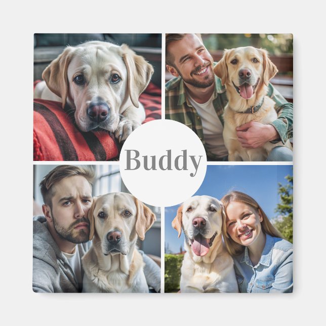 Custom Photo Collage Name Dog Magnet (Front)