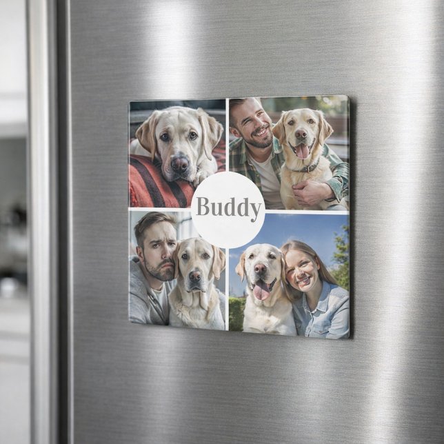 Custom Photo Collage Name Dog Magnet (Creator Uploaded)