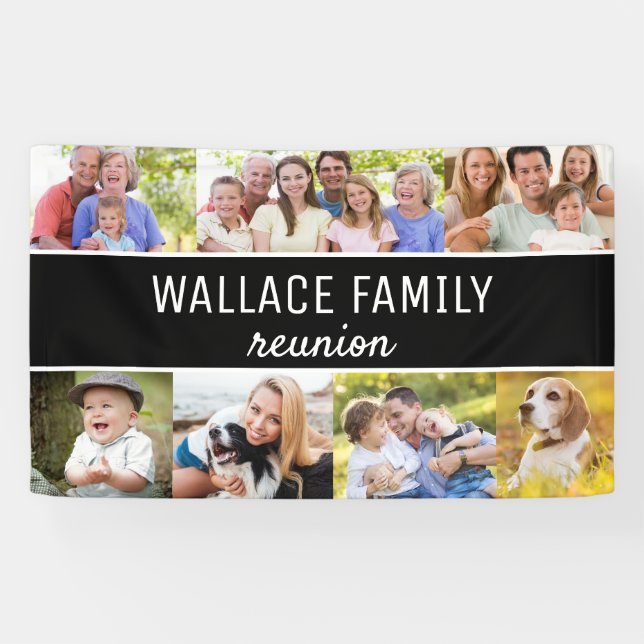 Custom Photo collage Name Family Reunion Banner (Horizontal)