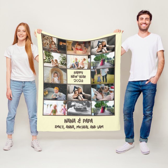 Custom Photo Collage New Year Gift Fleece Blanket (In Situ)