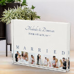 Custom Photo Collage Off White 7 Picture Wedding Block<br><div class="desc">Elegant photo block, personalized with your wedding photos. A stylish design in neutral colour palette in off white and dark blue - perfect for newlywed gifts and anniversary gifts. The photo template is set up for you to add 7 of your favourite pictures which are displayed in portrait format in...</div>