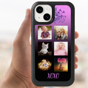 Custom photo collage on black and pink OtterBox symmetry iPhone 8 plus/7 plus case