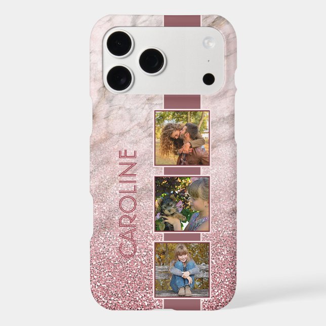 Custom Photo Collage On Blush Pink Marble Pattern (Back)