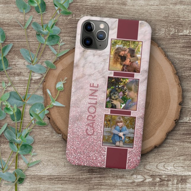 Custom Photo Collage On Blush Pink Marble Pattern iPhone Case (Creator Uploaded)