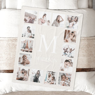 Custom Photo Collage Personalized Beige Fleece Blanket