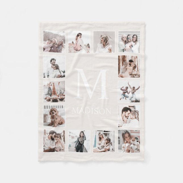 Custom Photo Collage Personalized Beige Fleece Blanket (Front)