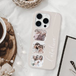 Custom Photo Collage Personalized Beige iPhone 16 Pro Case<br><div class="desc">This chic phone case offers a stylish way to personalize your device with a soft, neutral beige background. It features three charming rounded square frames down one side, perfect for showcasing your cherished photos. A graceful, flowing script and subtle lines accent the other side, adding a touch of elegant personalization...</div>