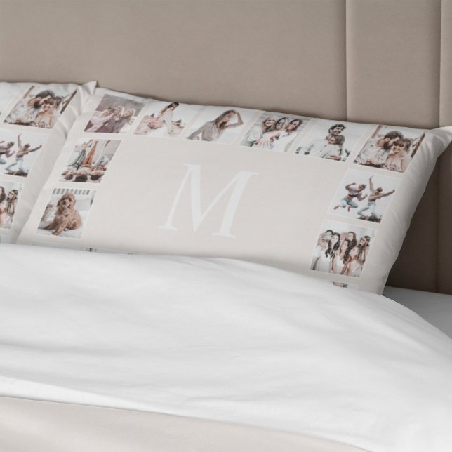 Custom Photo Collage Personalized Beige Pillowcase (Creator Uploaded)