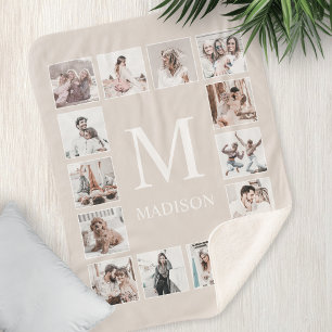 Custom Photo Collage Personalized Beige Sherpa Blanket