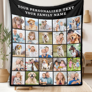 Custom Photo Collage Personalized Black 25 Picture Fleece Blanket