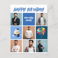 Custom Photo Collage Personalized Blue Birthday