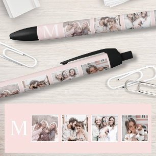 Custom Photo Collage Personalized Blush Pink Black Ink Pen
