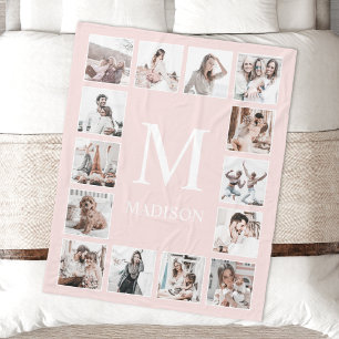 Custom Photo Collage Personalized Blush Pink Fleece Blanket
