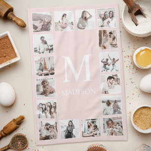 Custom Photo Collage Personalized Blush Pink Kitchen Towel