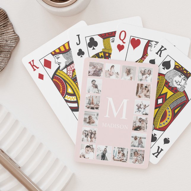 Custom Photo Collage Personalized Blush Pink Playing Cards (Creator Uploaded)