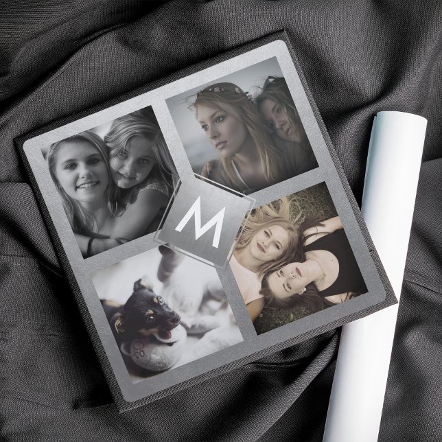 Custom Photo Collage Personalized Monogram Silver Graduation Cap Topper (Creator Uploaded)