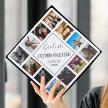 Custom Photo Collage Personalized Name White Graduation Cap Topper<br><div class="desc">Easily customize this trendy modern script and photo collage graduation cap topper with 12 favourite photos of your family,  friends or memories. Personalize further with your name and class year. You can even change the background colour to suit your style.</div>