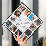 Custom Photo Collage Personalized Name White Graduation Cap Topper<br><div class="desc">Easily customize this trendy modern script and photo collage graduation cap topper with 12 favourite photos of your family, friends or memories. Personalize further with your name and class year. You can even change the background colour to suit your style.</div>