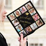 Custom Photo Collage Personalized Name Year Gold Graduation Cap Topper<br><div class="desc">Make this trendy elegant black and gold photo collage graduation cap topper unique with 12 of your favourite photos with family and friends. The design also features your name and class year.</div>