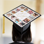 Custom Photo Collage Personalized Name Year Gold Graduation Cap Topper<br><div class="desc">Make this trendy elegant white and gold photo collage graduation cap topper unique with 12 of your favourite photos with family and friends. The design also features your name and class year.</div>