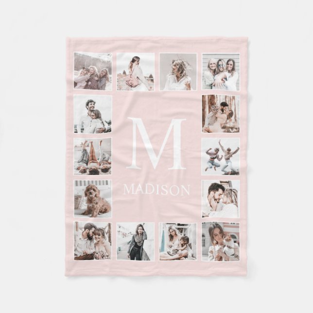 Custom Photo Collage Personalized Pink Fleece Blanket (Front)