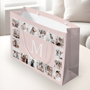 Custom Photo Collage Personalized Pink Large Gift Bag