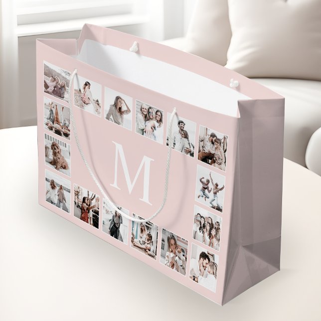 Custom Photo Collage Personalized Pink Large Gift Bag (Creator Uploaded)