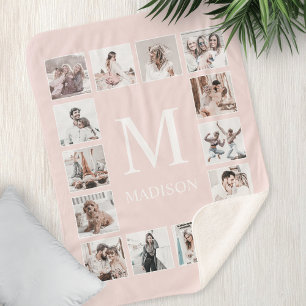 Custom Photo Collage Personalized Pink Sherpa Blanket