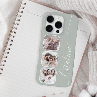 Custom Photo Collage Personalized Sage Green iPhone 16 Pro Case