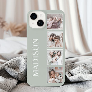 Custom Photo Collage Personalized Sage Green iPhone 14 Case