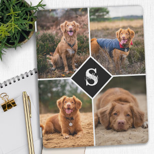Custom Photo Collage Pet Dog Cat Monogram Photo iPad Cover