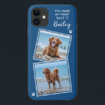 Custom Photo Collage Pet Dog Cat Quote Cute Photo iPhone 11 Case<br><div class="desc">You Make My Heart Smile ... Now you can carry your best friend with you wherever you go with this custom dog pet photo iPhone case . This 2 photo collage with heart and paw print design is trendy, elegant, cool and cute. Customize with your favourite dog photo, cat photo,...</div>