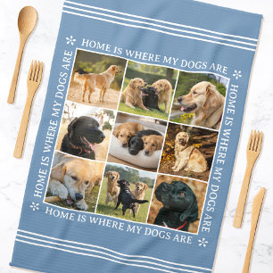 Custom Photo Collage Pet Dog Love Blue Kitchen Towel