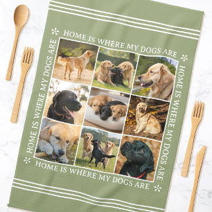Custom Photo Collage Pet Dog Love Earthy Green Kitchen Towel