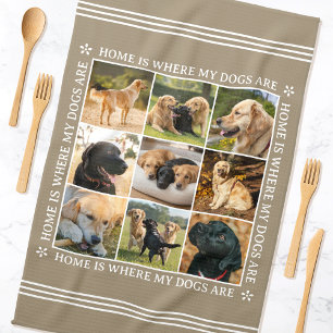 Custom Photo Collage Pet Dog Love Natural Brown Kitchen Towel