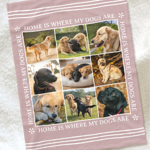 Custom Photo Collage Pet Dog Love Rose Pink Fleece Blanket