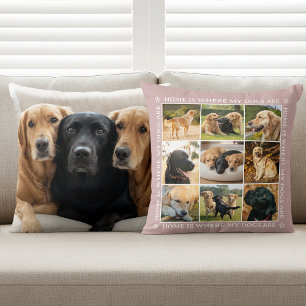 Custom Photo Collage Pet Dog Love Rose Pink Throw Pillow