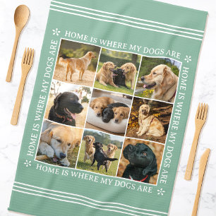 Custom Photo Collage Pet Dog Love Soft Green Kitchen Towel