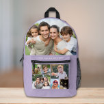 Custom Photo Collage Purple Printed Backpack<br><div class="desc">A custom photo collage lavender purple backpack for that perfect gift. Personalize with 7 photos of family,  pets,  memories,  events,  your photography,  etc. and add a line of text in simple white lettering. You can change the colours of the background and text by editing in the design tool.</div>
