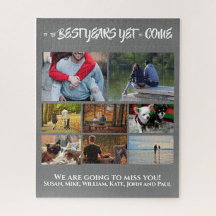 Custom photo collage retirement   8 charcoal gray jigsaw puzzle