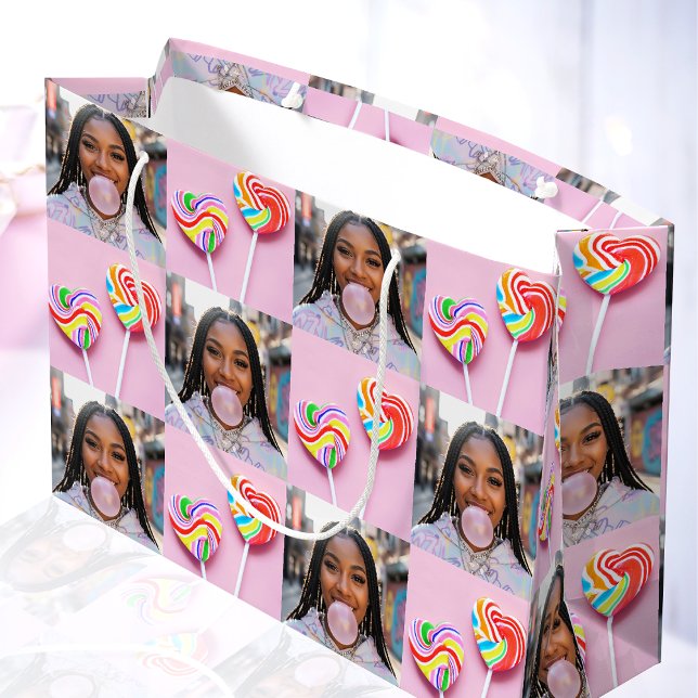 Custom Photo Collage Retro Modern Trendy Family Large Gift Bag (Creator Uploaded)