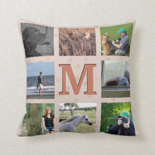 Custom Photo Collage Rose Gold Confetti Dots Throw Pillow