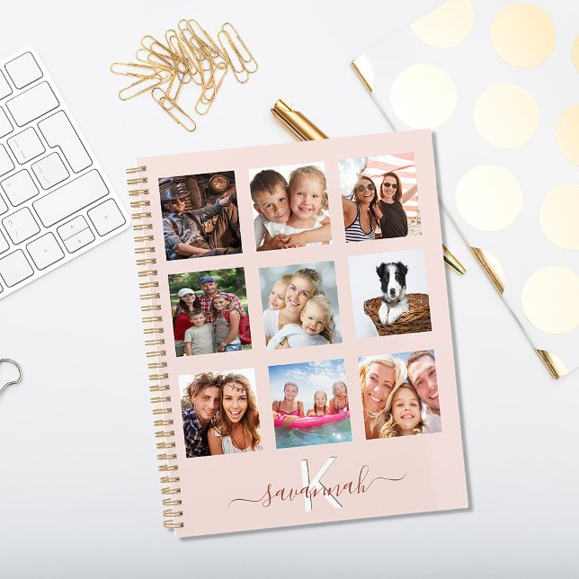 Custom photo collage rose gold pink monogram 2022 planner (Creator Uploaded)